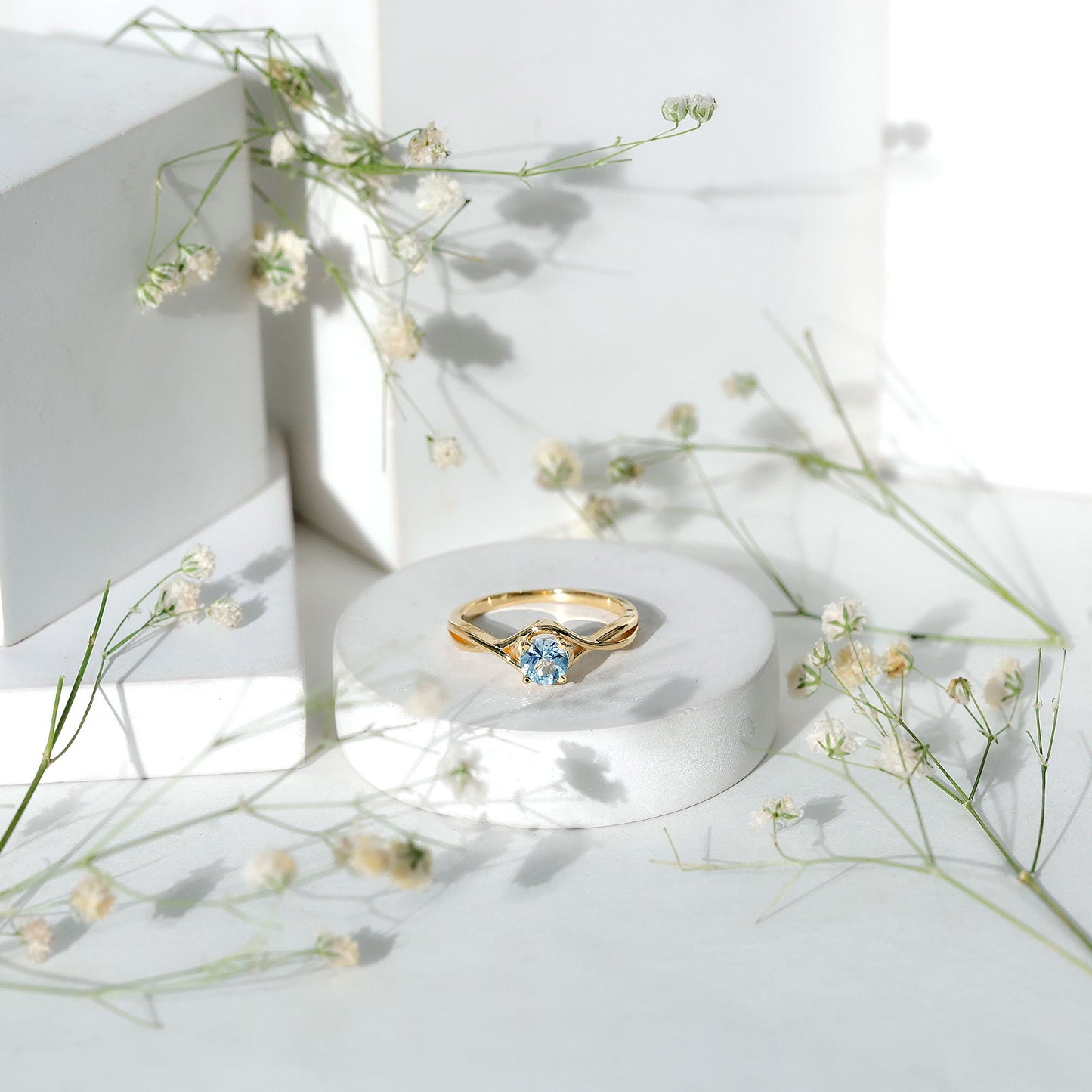 Solitaire Aquamarine Birthstone Ring with Crossover Shank