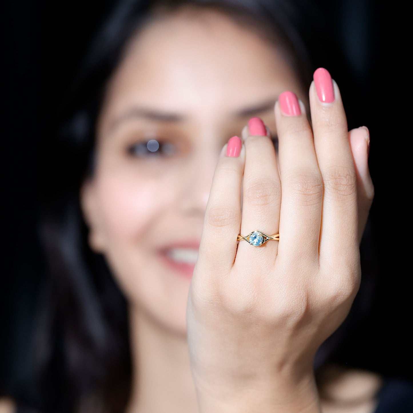 Solitaire Aquamarine Birthstone Ring with Crossover Shank