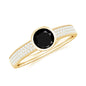 Natural Black Spinel Bezel Set Engagement Ring with Diamond Side Stones