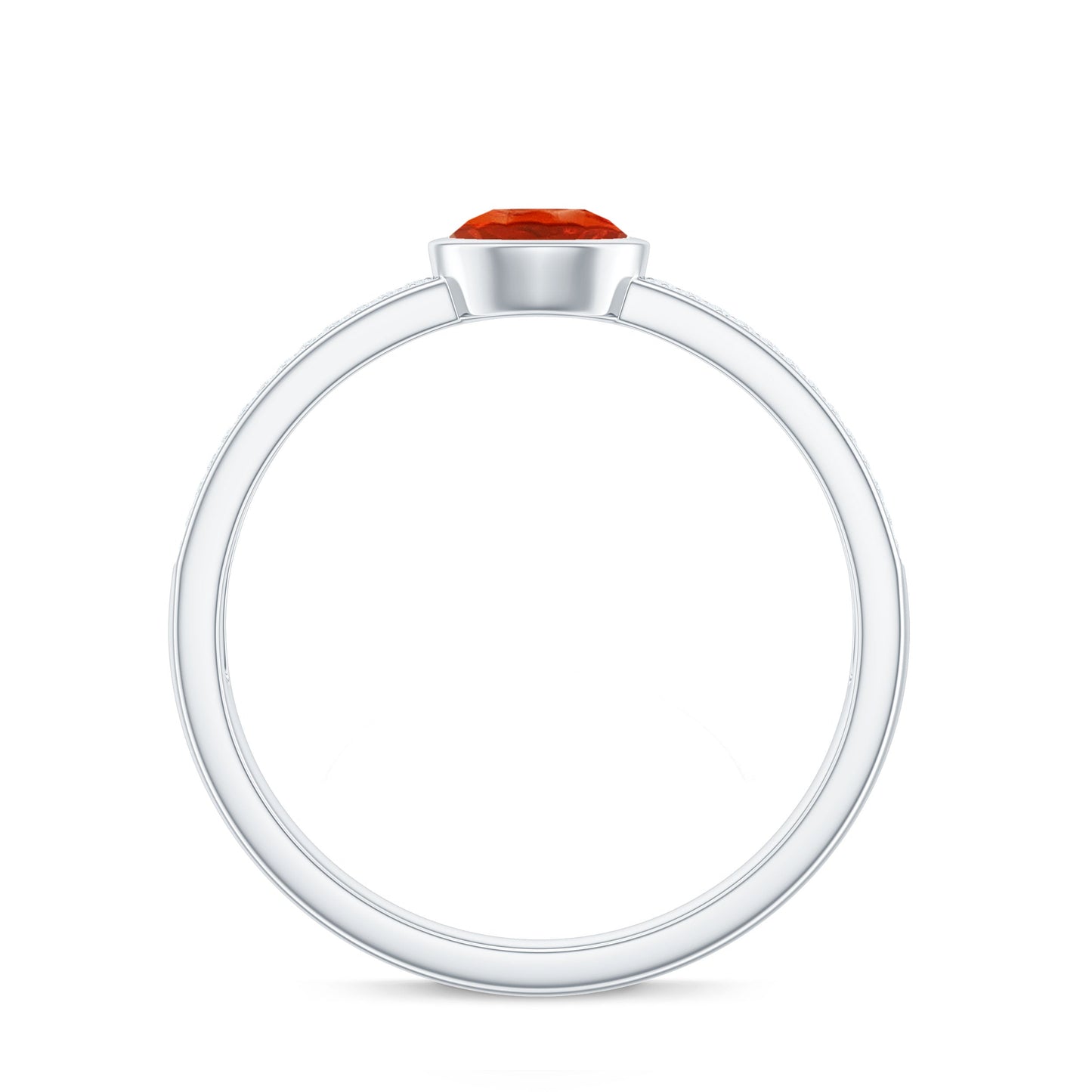 0.4 Carat Round Shape Fire Opal Engagement Ring with Diamond