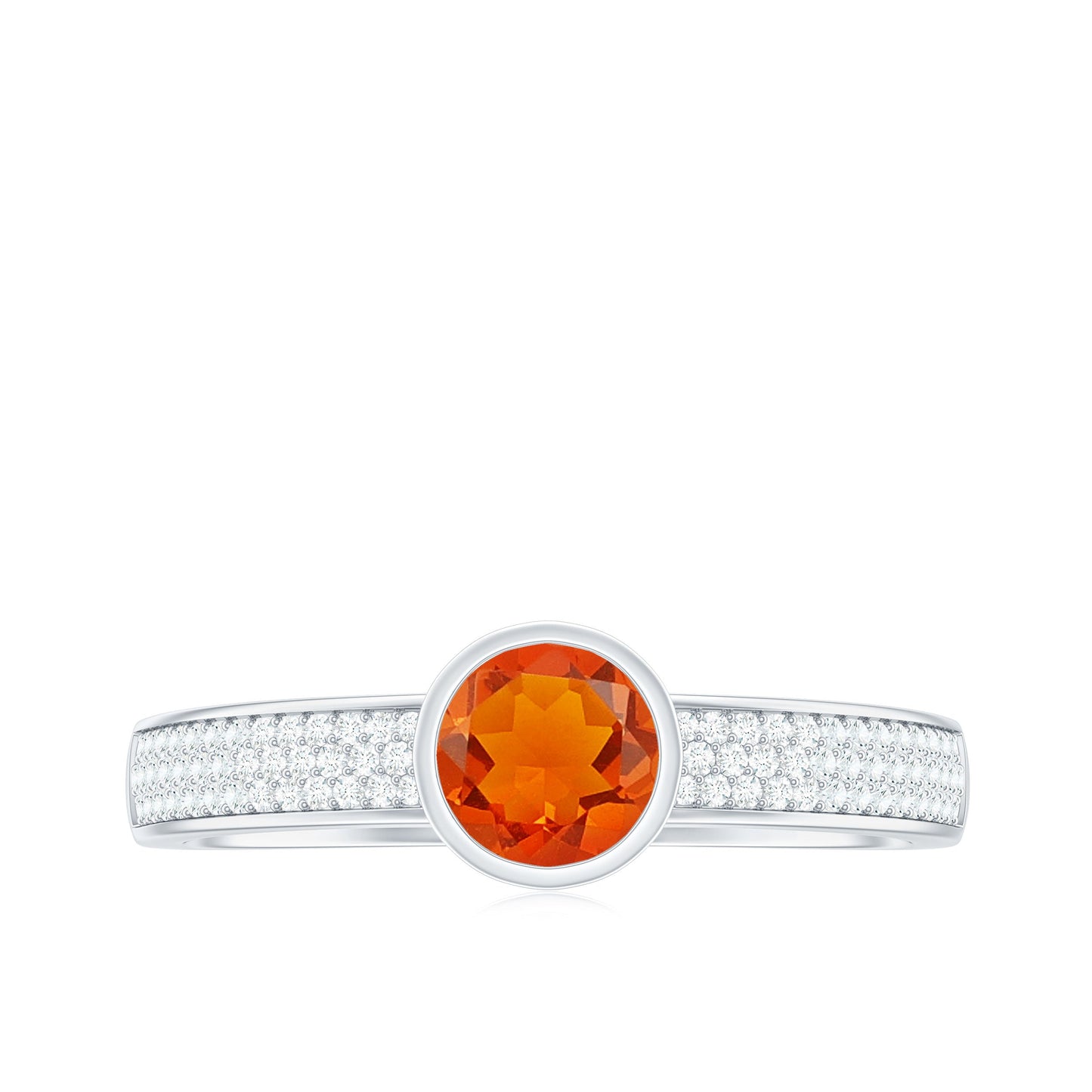 0.4 Carat Round Shape Fire Opal Engagement Ring with Diamond