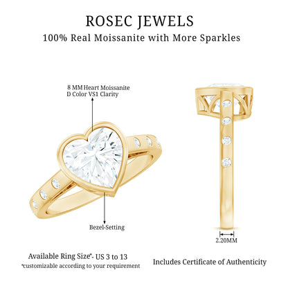 Heart Shape Moissanite Bezel Set Engagement Ring