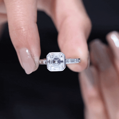 Solitaire Moissanite Asscher Cut Engagement Ring in Bezel Setting