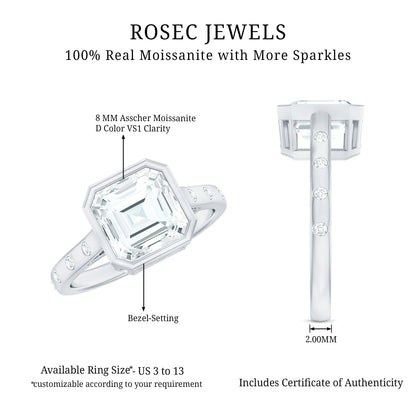 Solitaire Moissanite Asscher Cut Engagement Ring in Bezel Setting