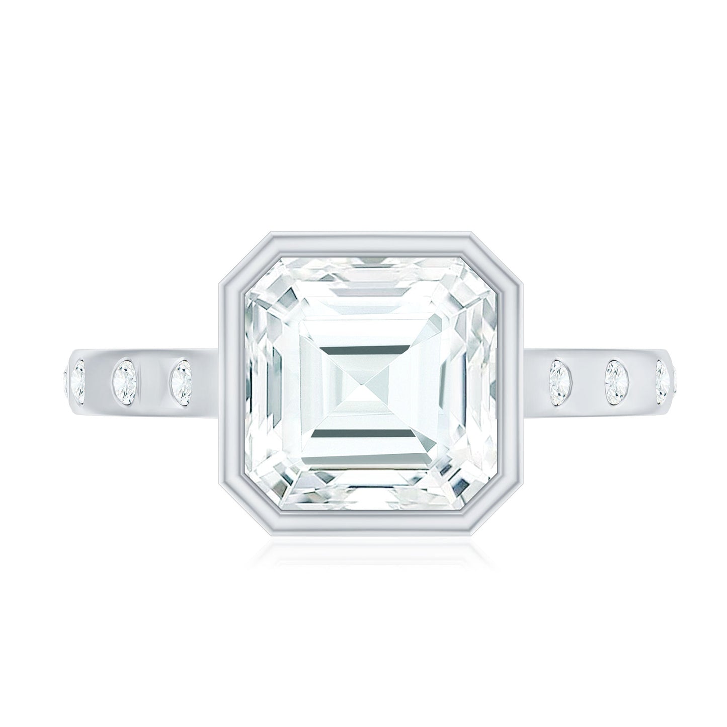 Solitaire Moissanite Asscher Cut Engagement Ring in Bezel Setting