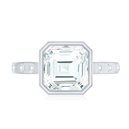 Solitaire Moissanite Asscher Cut Engagement Ring in Bezel Setting