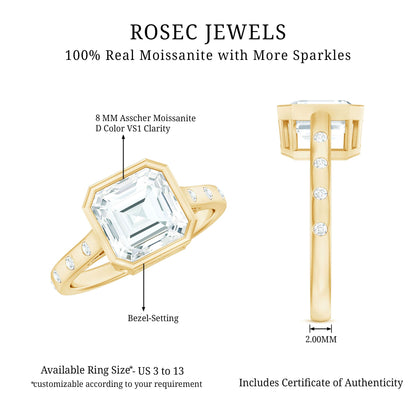 Solitaire Moissanite Asscher Cut Engagement Ring in Bezel Setting