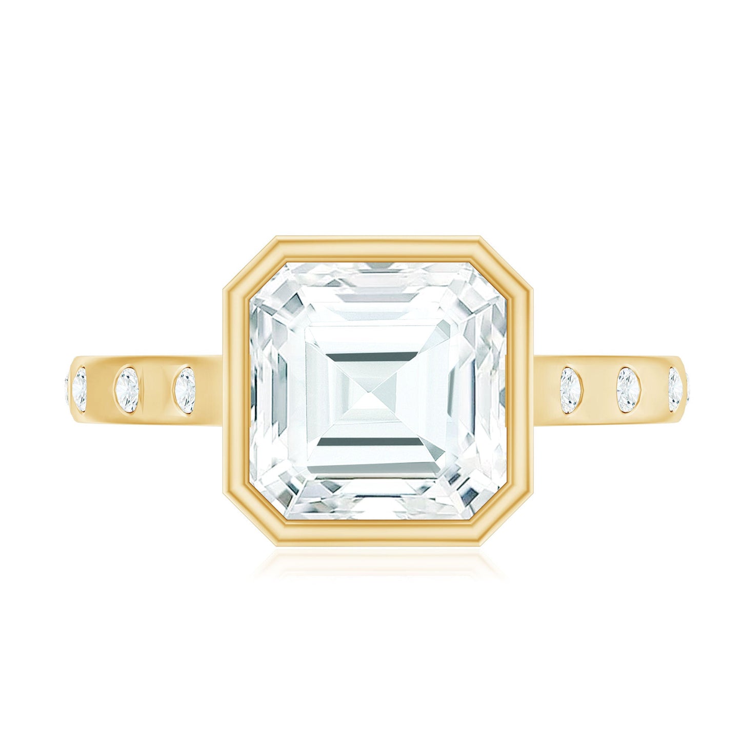 Solitaire Moissanite Asscher Cut Engagement Ring in Bezel Setting