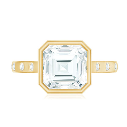 Solitaire Moissanite Asscher Cut Engagement Ring in Bezel Setting