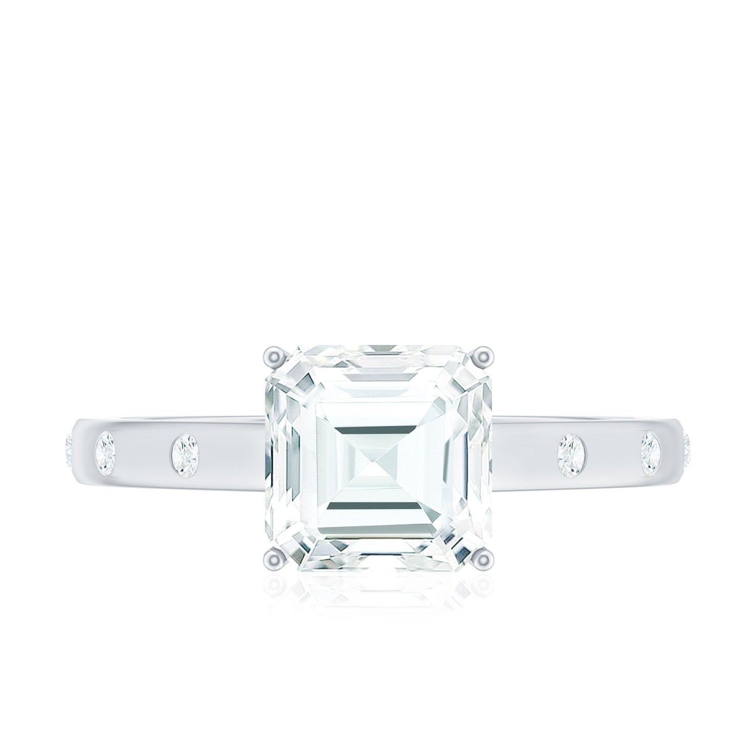 Asscher Cut Moissanite Solitaire Engagement Ring with Certificate