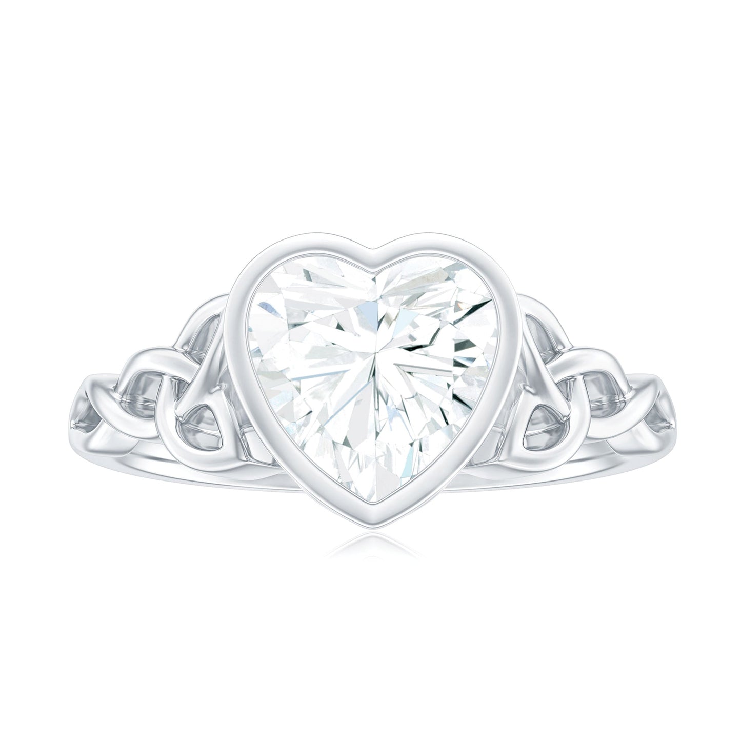 Heart Shape Moissanite Knot Engagement Ring in Bezel Setting