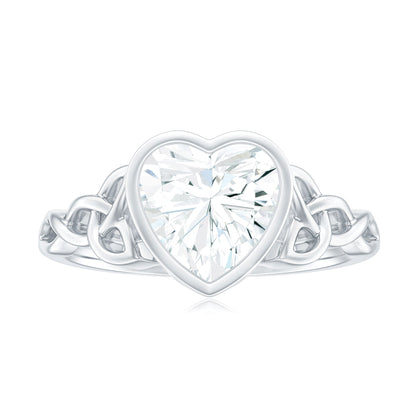 Heart Shape Moissanite Knot Engagement Ring in Bezel Setting