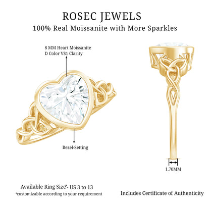 Heart Shape Moissanite Knot Engagement Ring in Bezel Setting