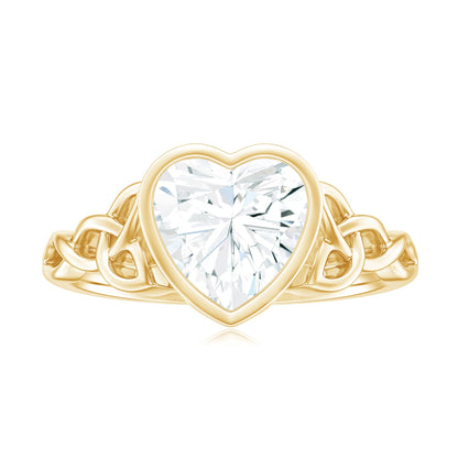 Heart Shape Moissanite Knot Engagement Ring in Bezel Setting