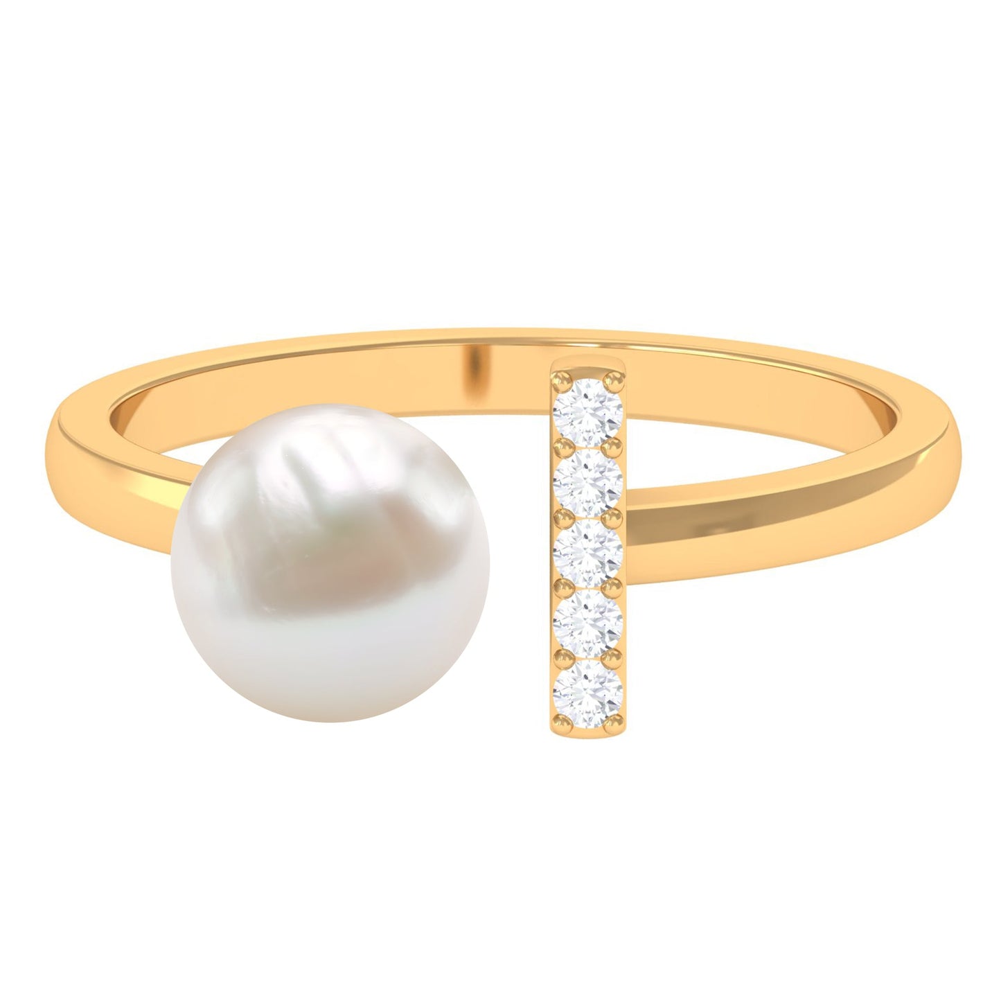 Cultured 3 Carat Freshwater Pearl Cuff Ring with Diamond
