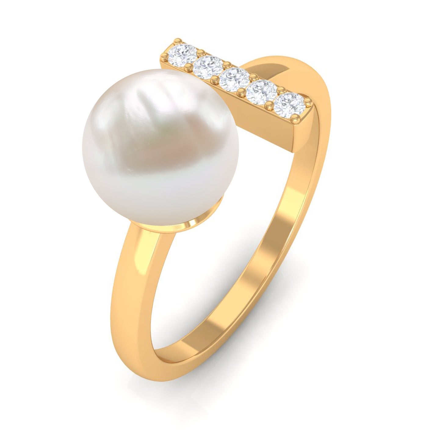 Cultured 3 Carat Freshwater Pearl Cuff Ring with Diamond