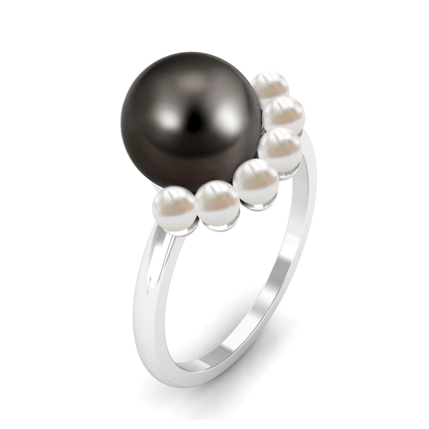 Designer 7.5 Carat Black and White Pearl Half Halo Engagement Ring