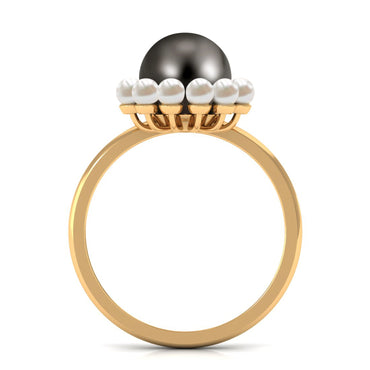 Designer 7.5 Carat Black and White Pearl Half Halo Engagement Ring