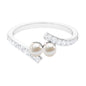 Freshwater Pearl 2 Stone Engagement Ring Diamond Bypass Shank