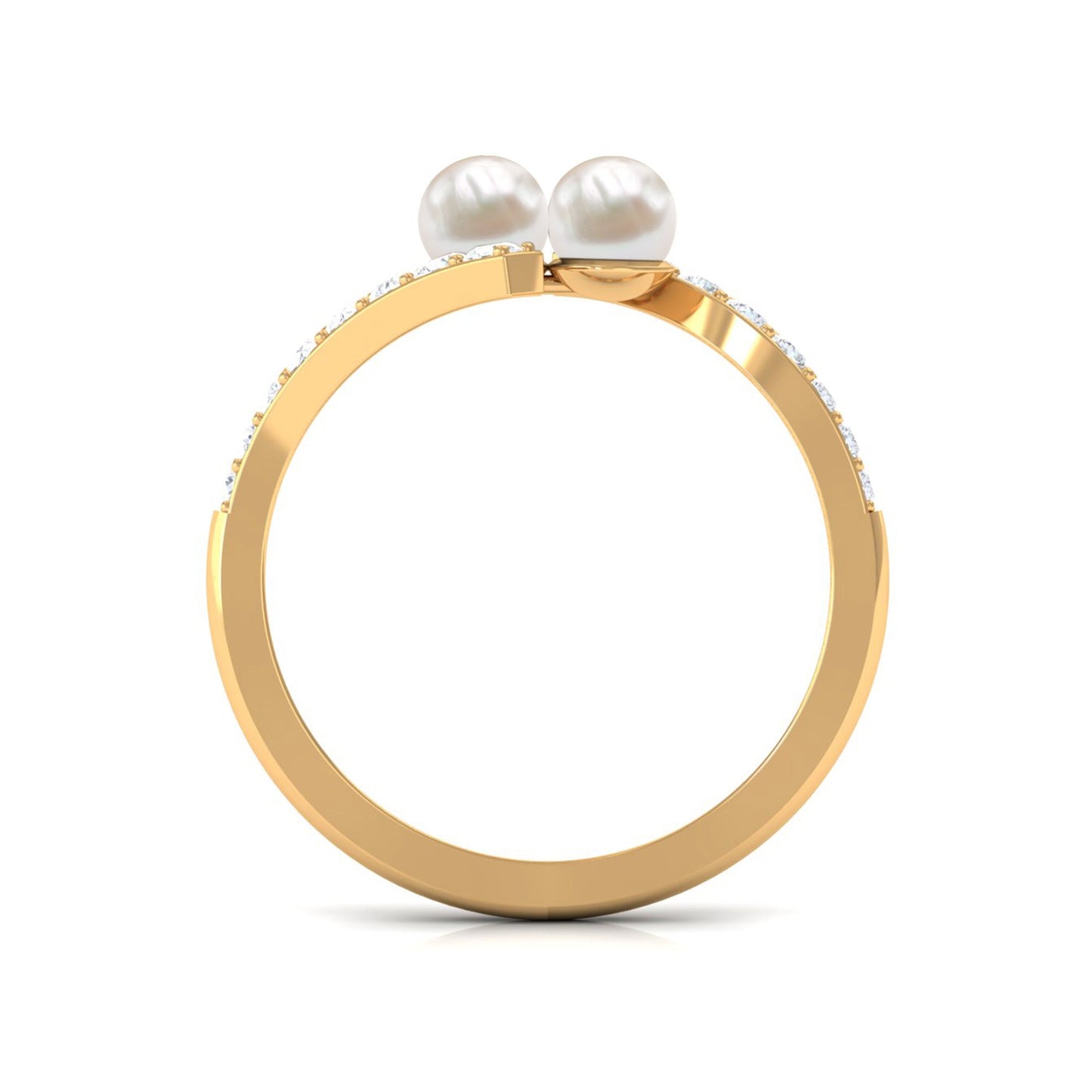 Freshwater Pearl 2 Stone Engagement Ring Diamond Bypass Shank