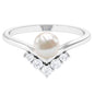Cultured 2.2 Carat Freshwater Pearl Chevron Engagement Ring with Diamond