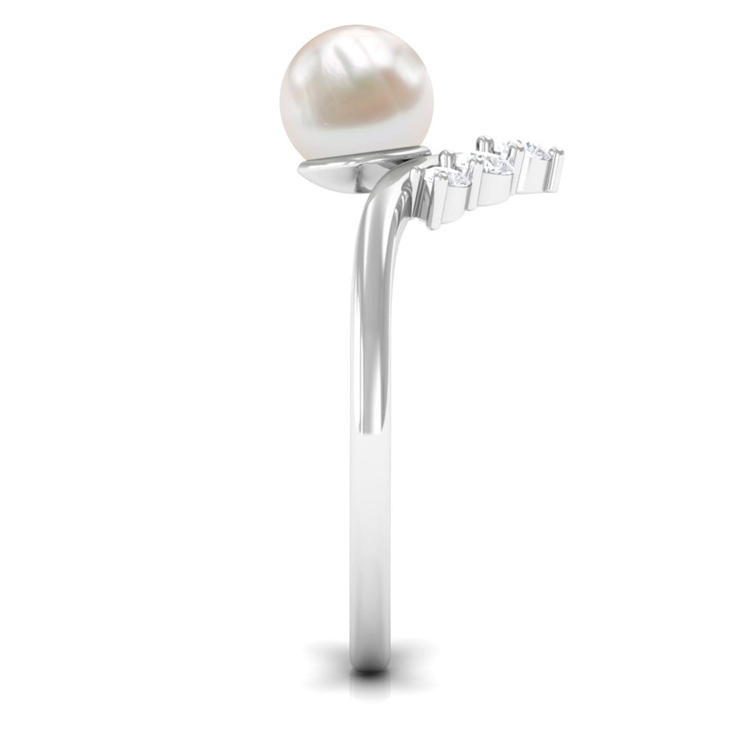 Cultured 2.2 Carat Freshwater Pearl Chevron Engagement Ring with Diamond