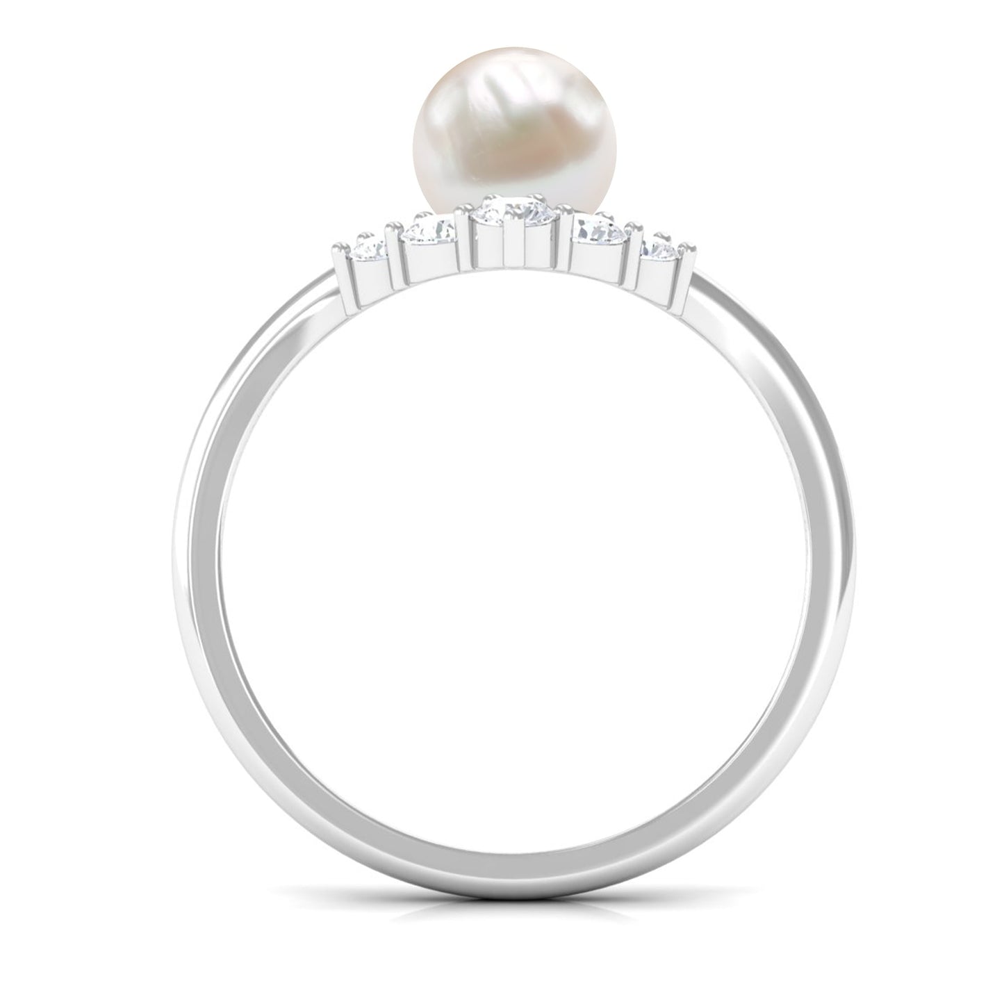 Cultured 2.2 Carat Freshwater Pearl Chevron Engagement Ring with Diamond