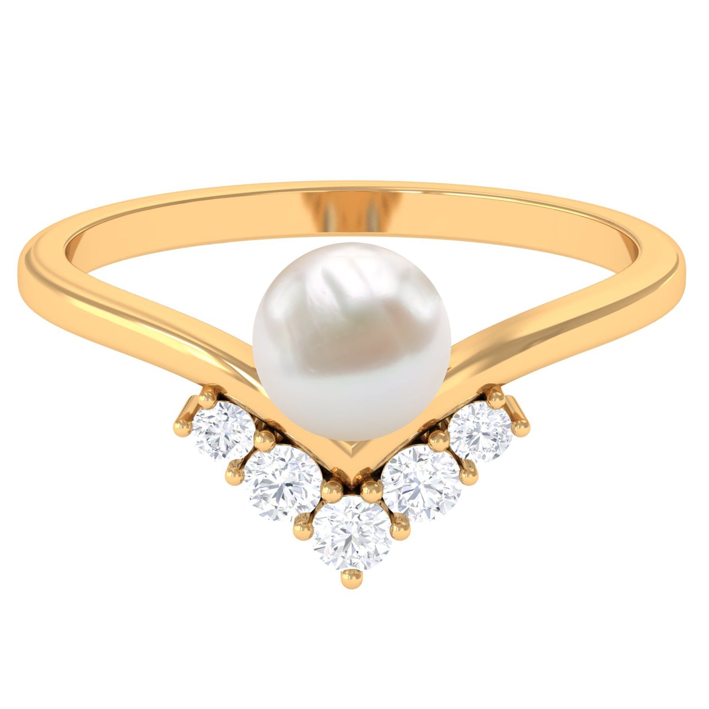 Cultured 2.2 Carat Freshwater Pearl Chevron Engagement Ring with Diamond