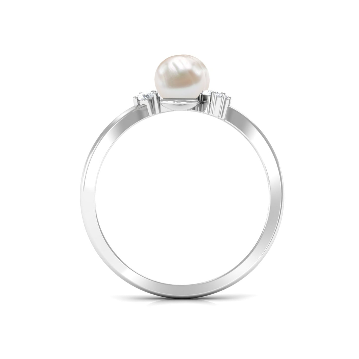 Real Freshwater Pearl 2 Stone Engagement Ring with Diamond