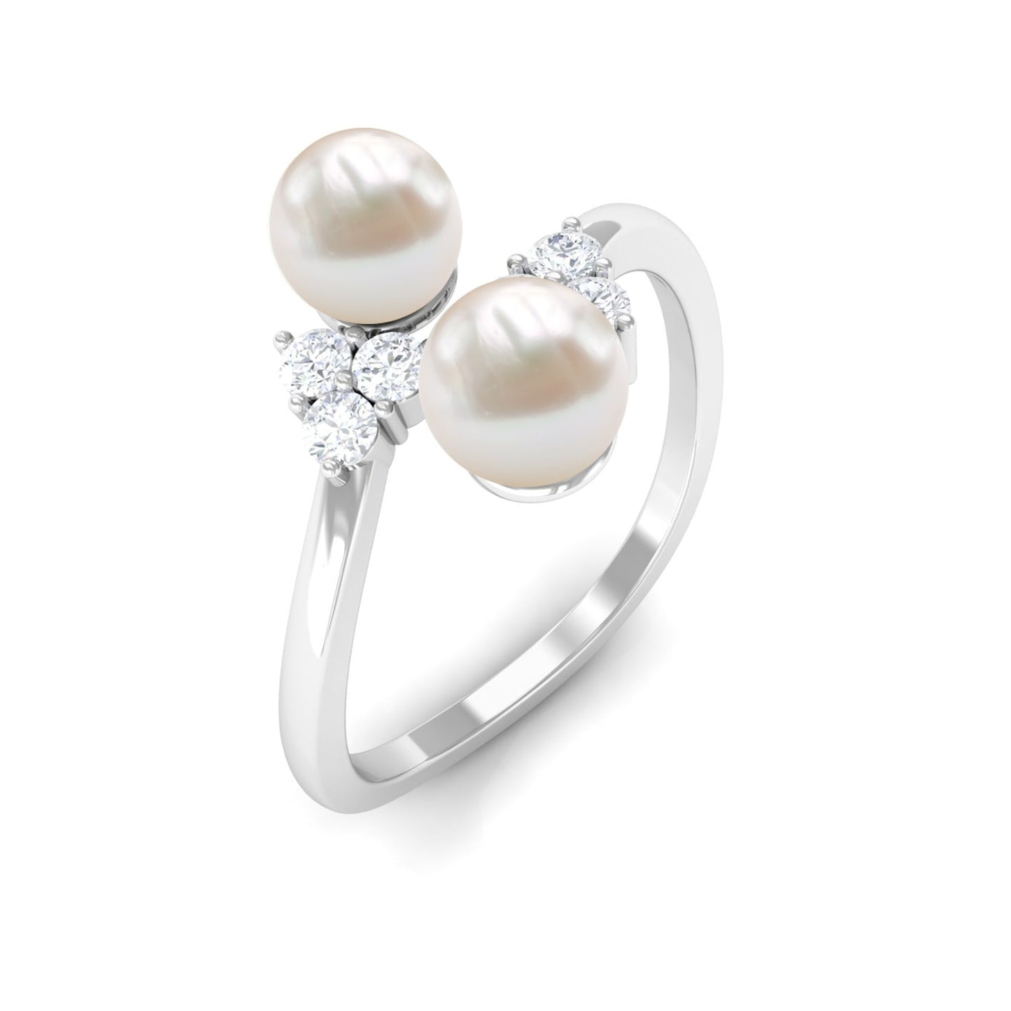 Real Freshwater Pearl 2 Stone Engagement Ring with Diamond