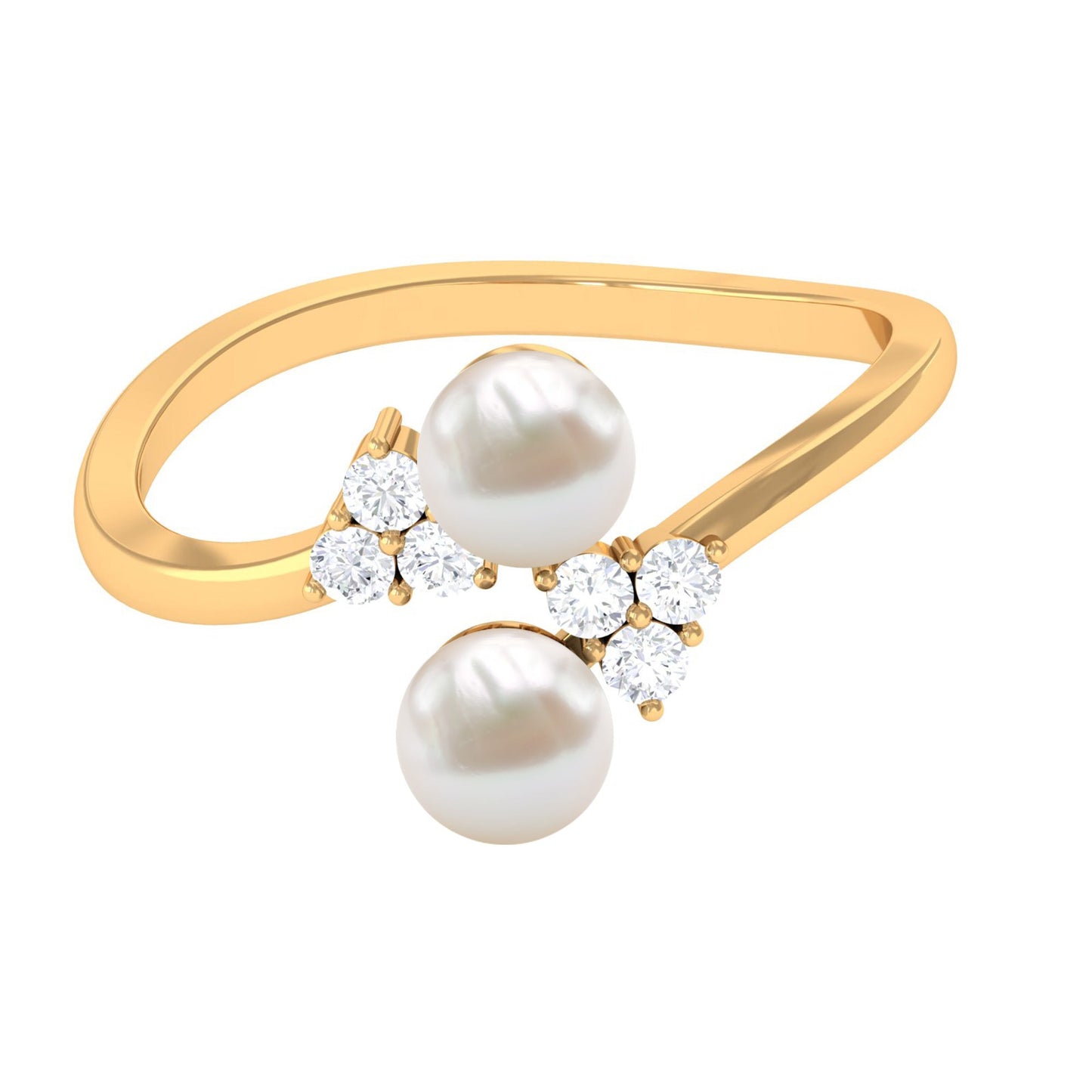 Real Freshwater Pearl 2 Stone Engagement Ring with Diamond
