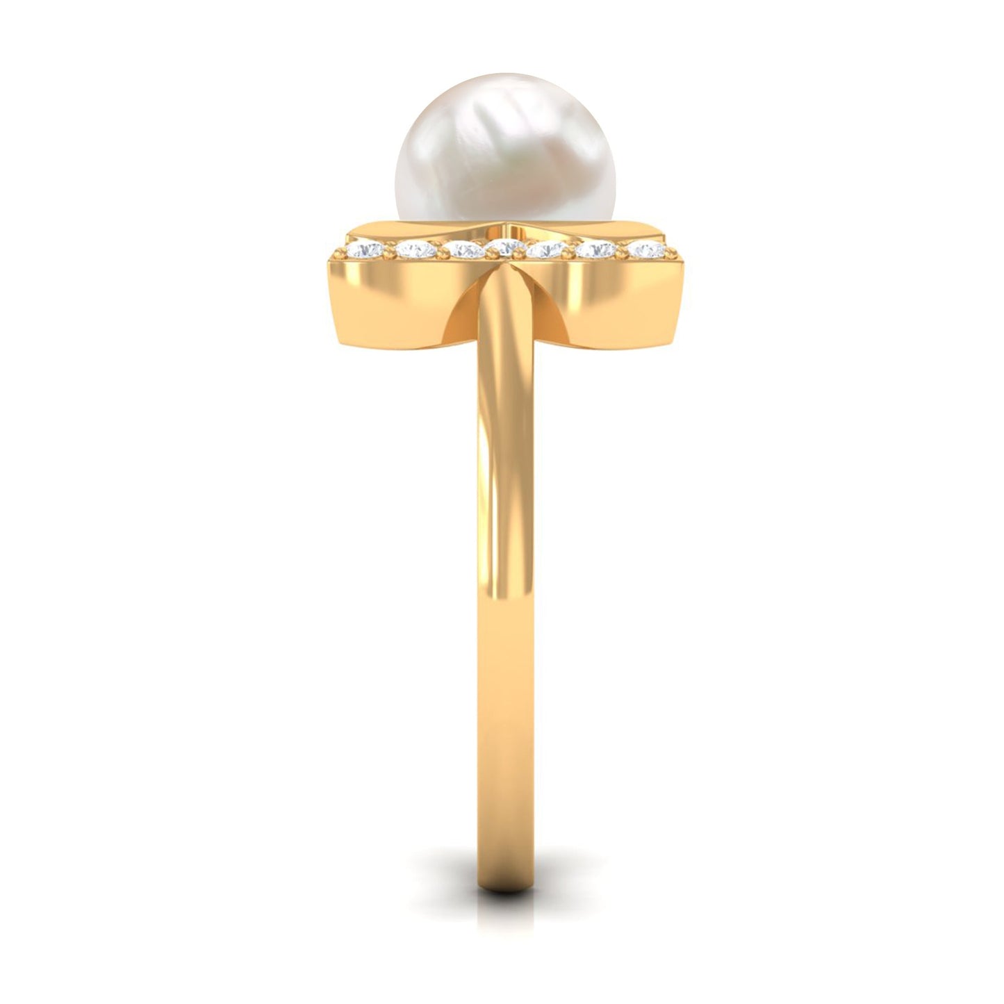 Natural 3 Carat Freshwater Pearl Cuff Ring with Diamond