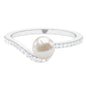 Cultured 2.2 Carat White Pearl Engagement Ring with Diamond Bypass Shank