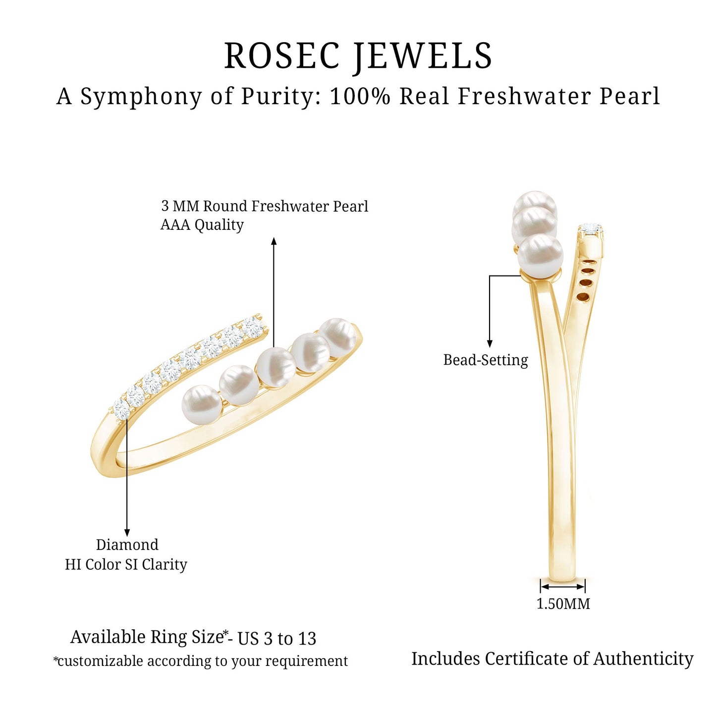 Cultured Freshwater Pearl Diamond Wrap Ring for Women