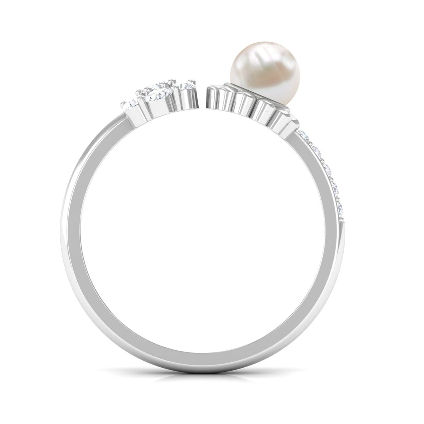 Natural 2 Carat Freshwater Pearl Diamond Flower Cuff Ring