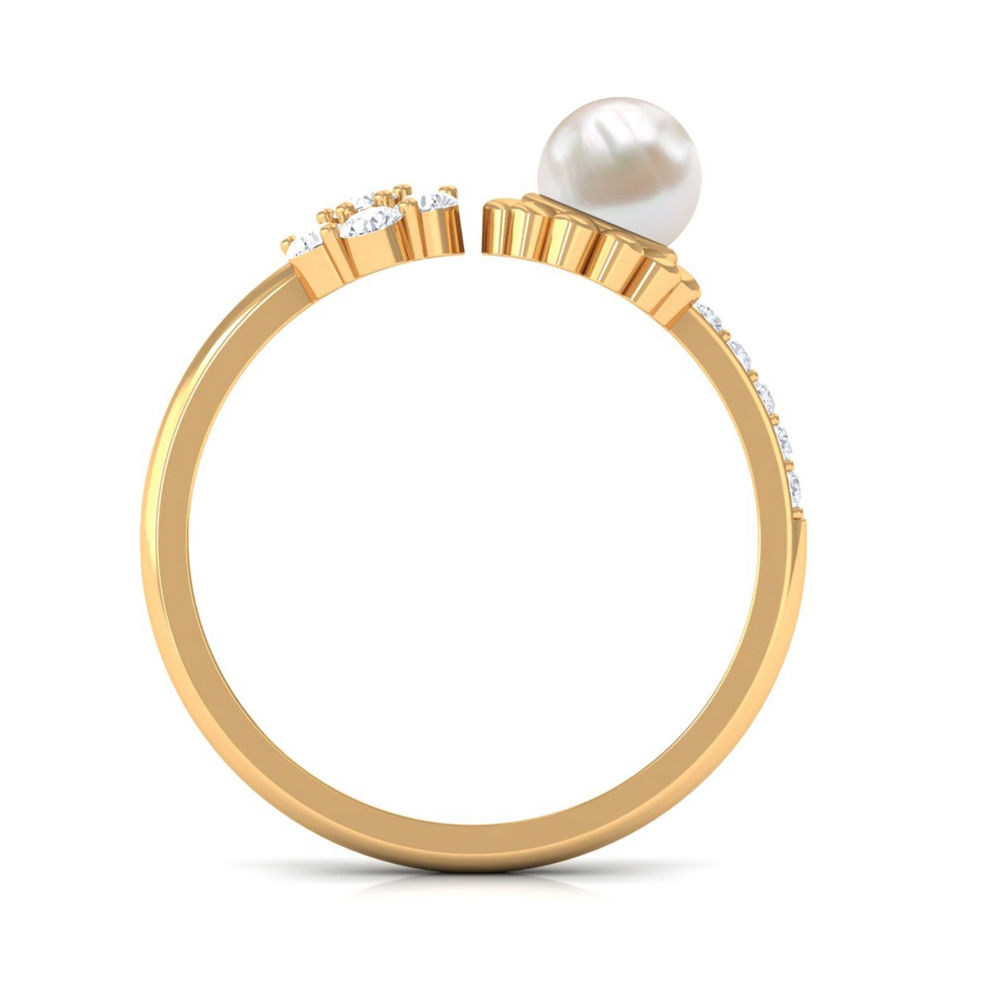 Natural 2 Carat Freshwater Pearl Diamond Flower Cuff Ring