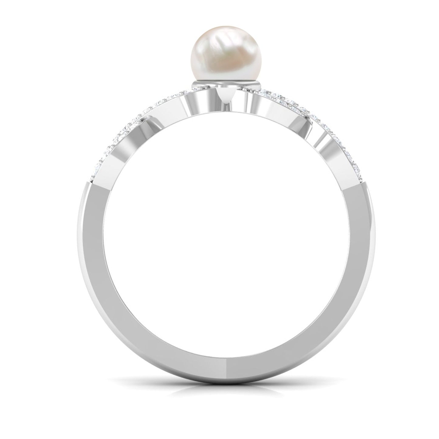 2 Carat Freshwater Pearl Crossover Engagement Ring with Diamond