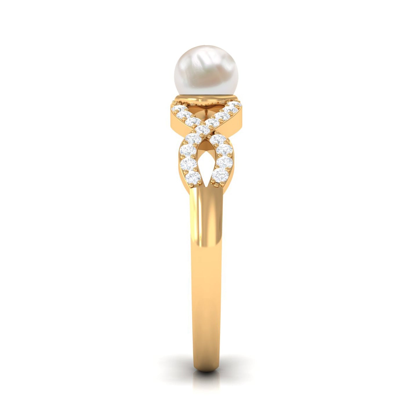 2 Carat Freshwater Pearl Crossover Engagement Ring with Diamond