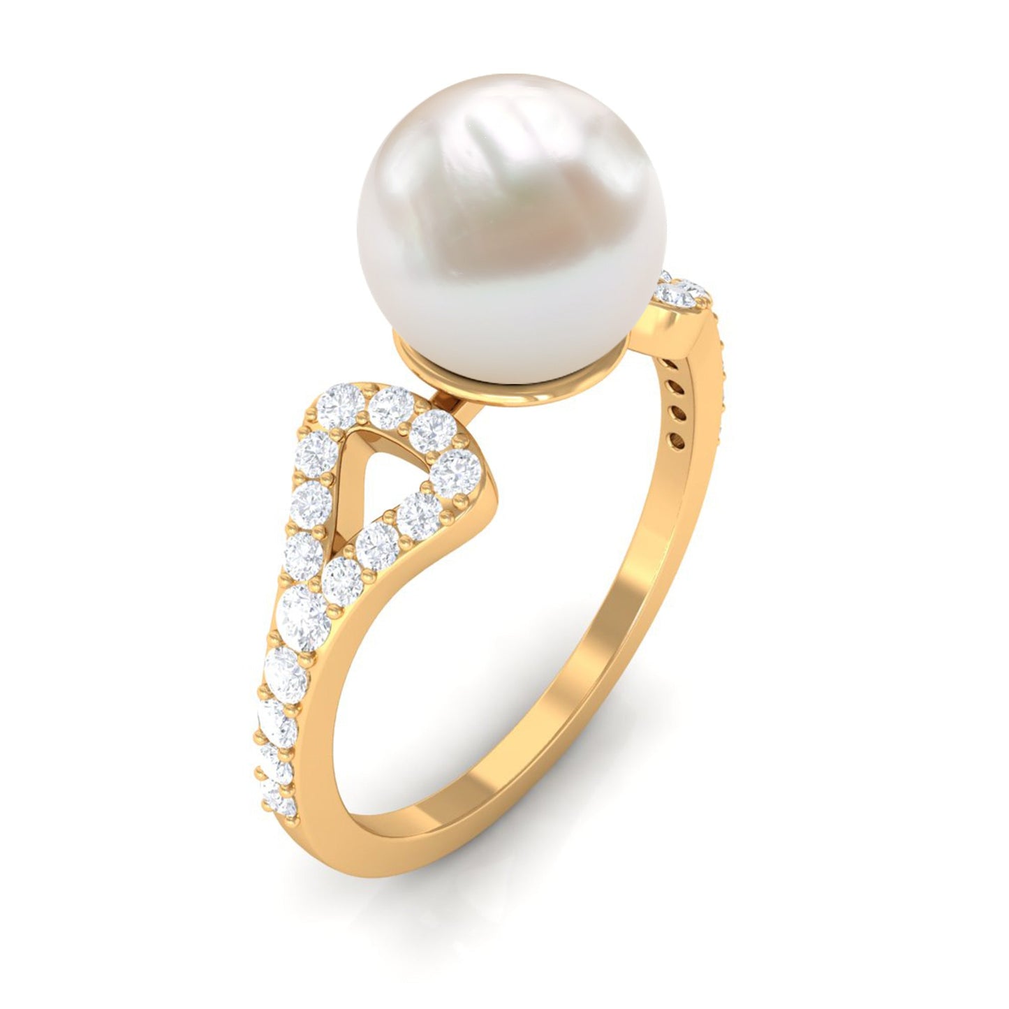 Cultured 7.4 Carat Freshwater Pearl Solitaire Engagement Ring with Diamond