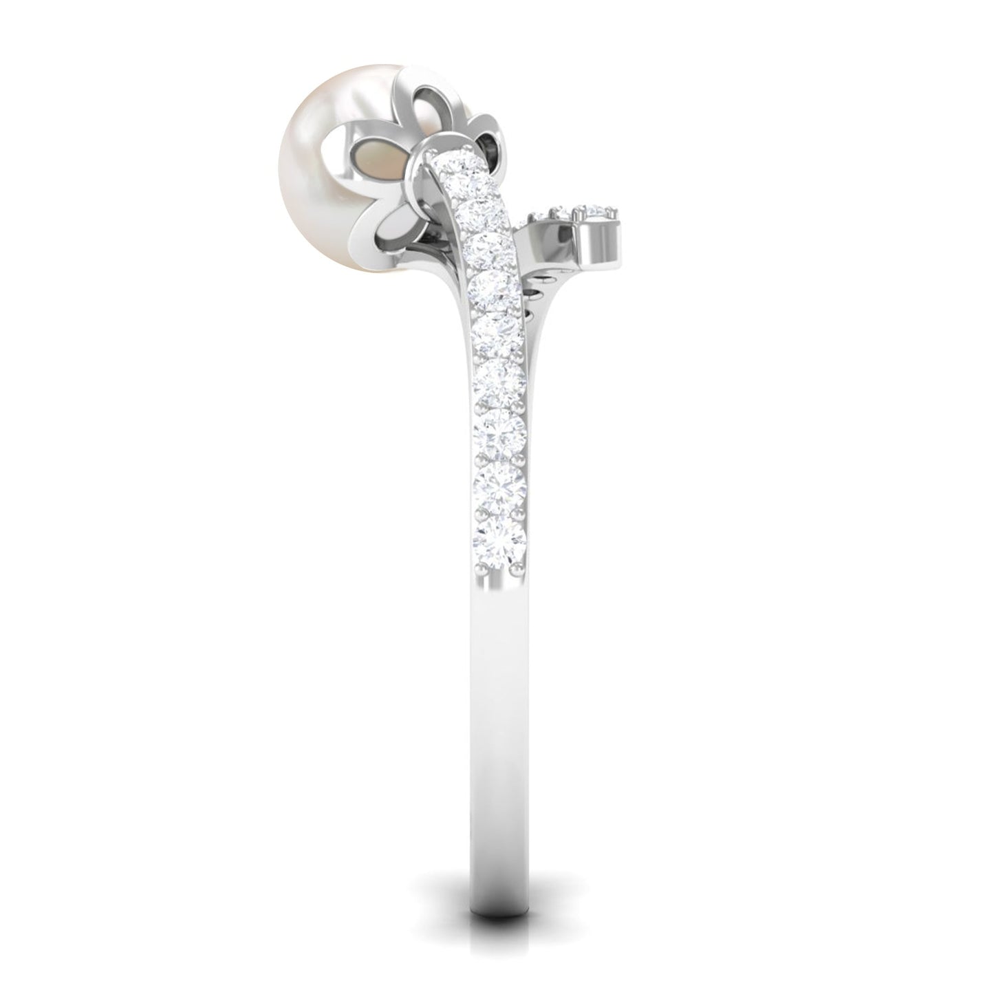 Natural 2.2 Carat Freshwater Pearl Wrap Engagement Ring with Diamond
