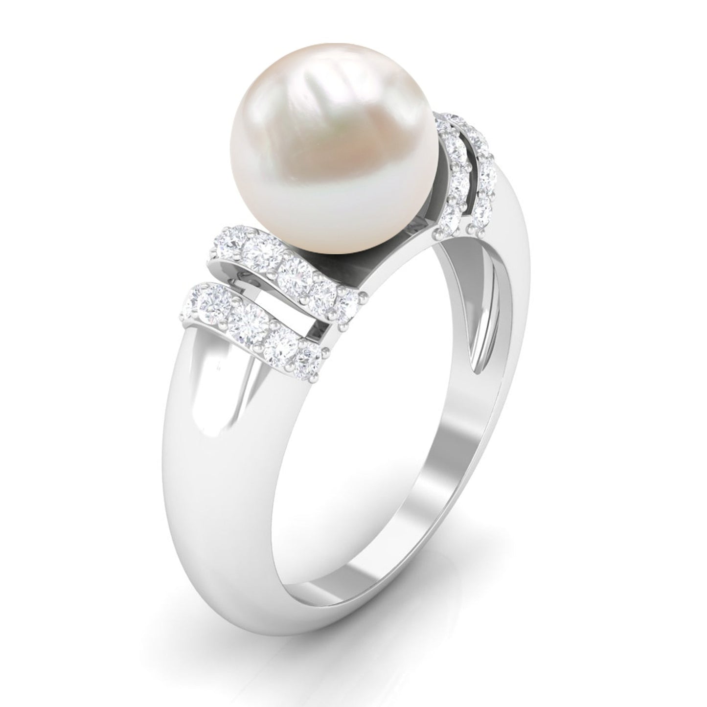 7.48 Carat Freshwater Pearl Solitaire Engagement Ring with Diamond
