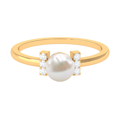 Cultured 2.2 Carat Freshwater Pearl Solitaire Engagement Ring with Diamond