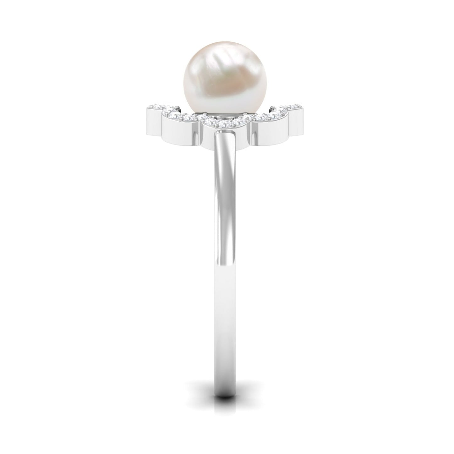 Cultured 2 Carat Freshwater Pearl Flower Engagement Ring with Diamond