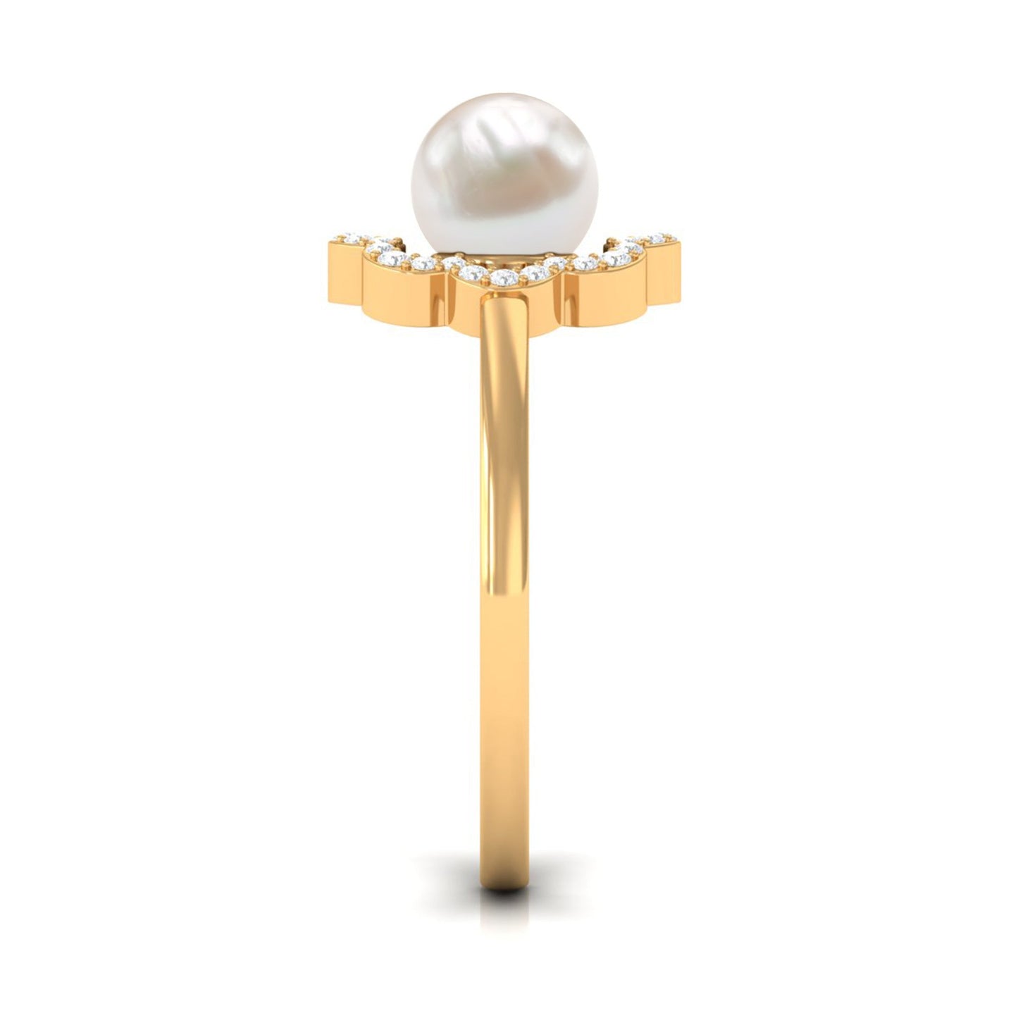 Cultured 2 Carat Freshwater Pearl Flower Engagement Ring with Diamond