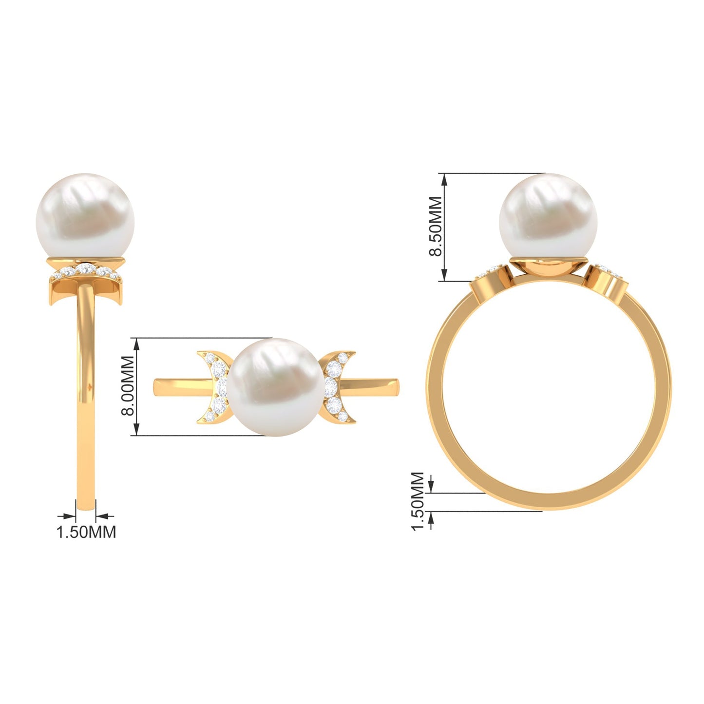 Natural 7.4 Carat Freshwater Pearl Solitaire Engagement Ring with Diamond