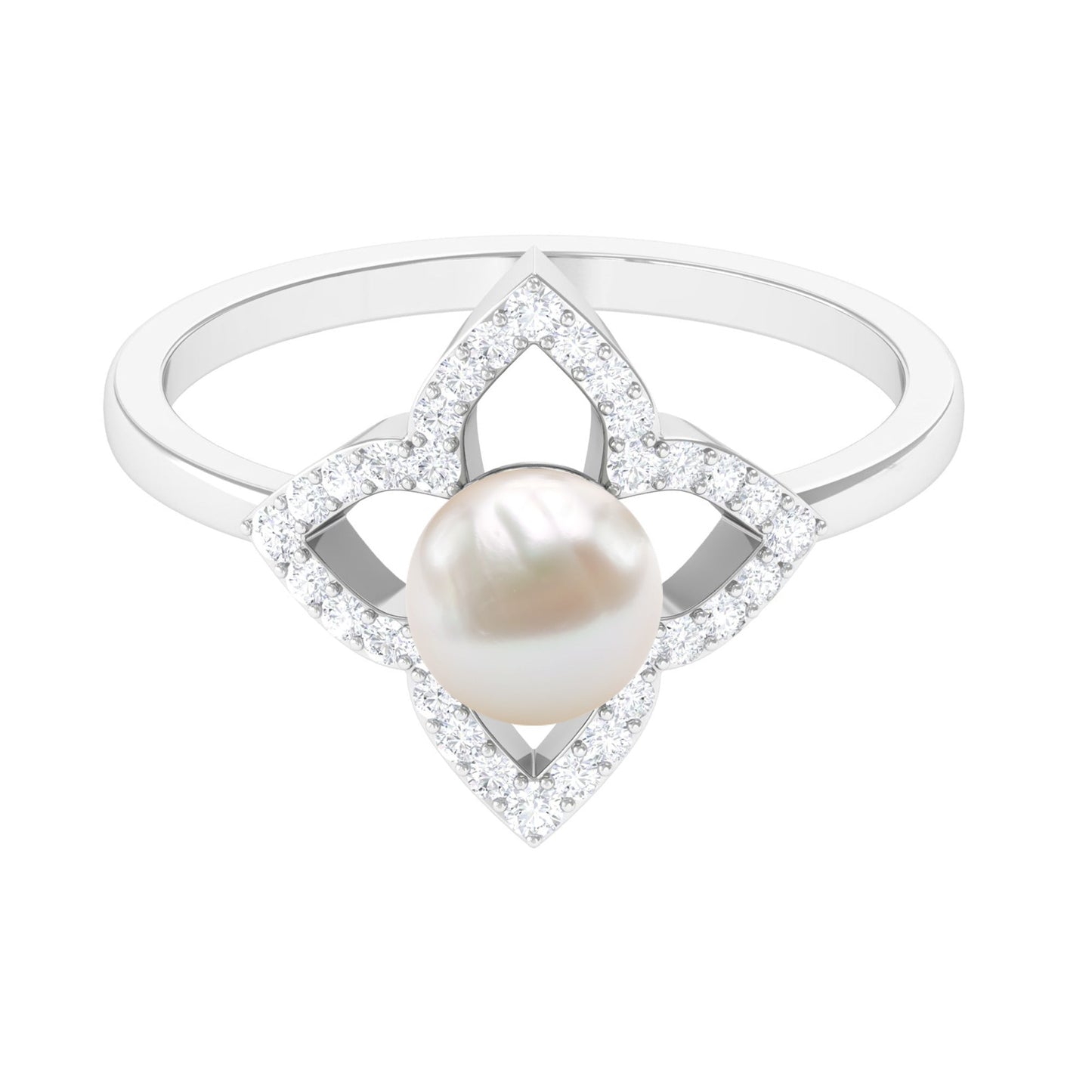 Real 2 Carat Freshwater Pearl Flower Engagement Ring with Diamond