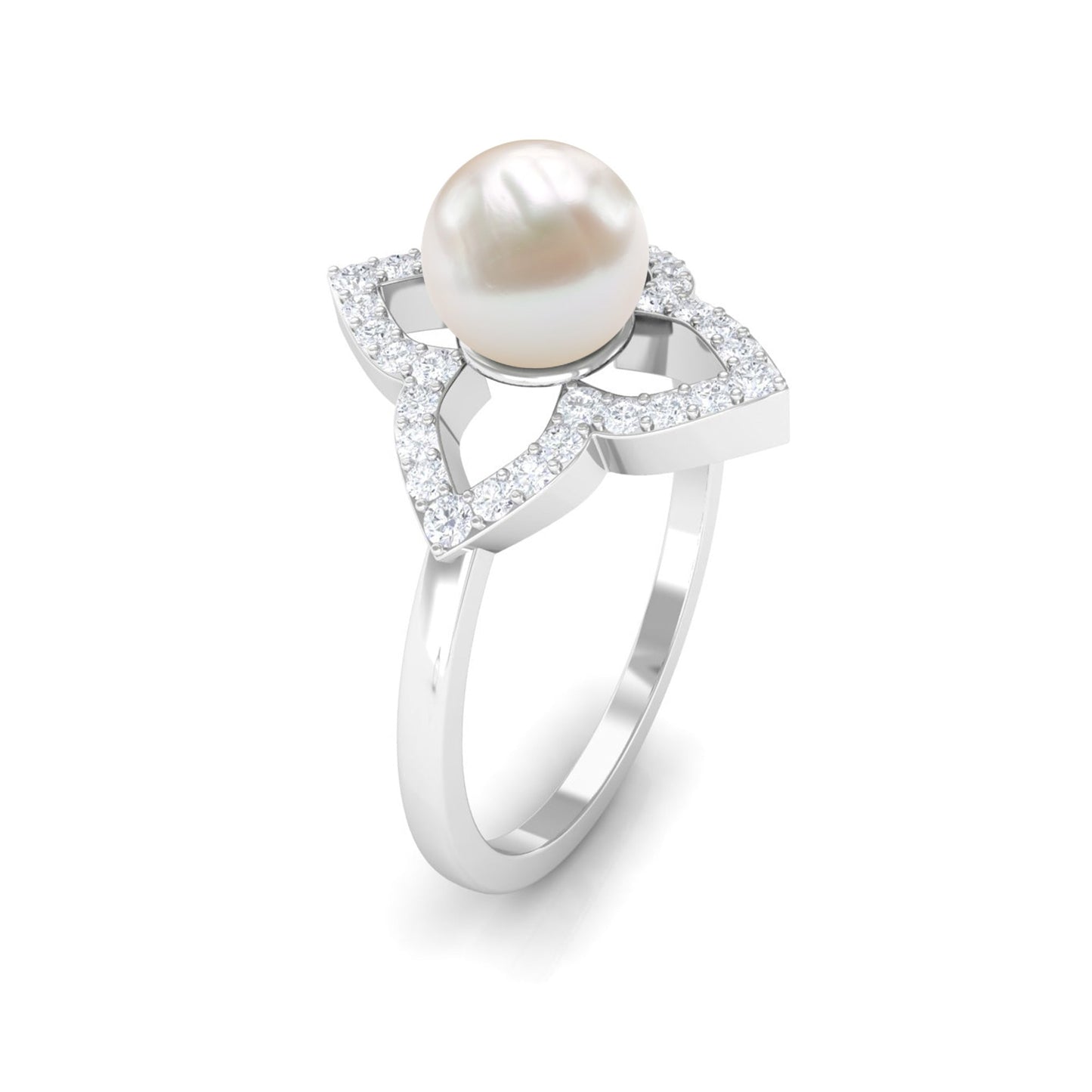 Real 2 Carat Freshwater Pearl Flower Engagement Ring with Diamond