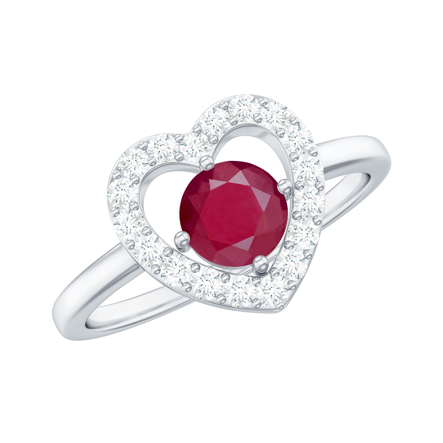 Natural 0.6 Carat Ruby Diamond Heart Engagement Ring for Women