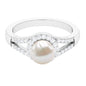 Split Shank Freshwater Pearl Engagement Ring with Diamond Halo