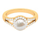 Split Shank Freshwater Pearl Engagement Ring with Diamond Halo